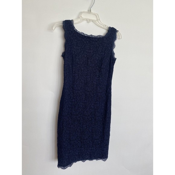 Adrianna Papell Womens Sheath Dress Blue Floral Lace Sleeveless Scoop Neck Sz 4 - Picture 2 of 8